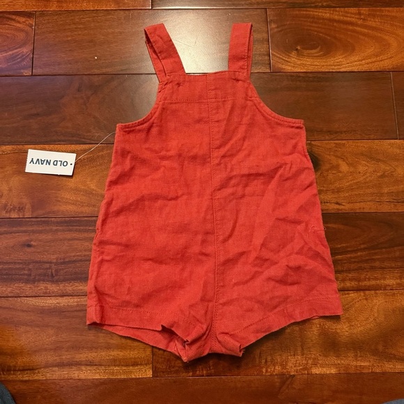Kids Orange Button-Up Overalls linen blend 6-12months - Picture 4 of 5